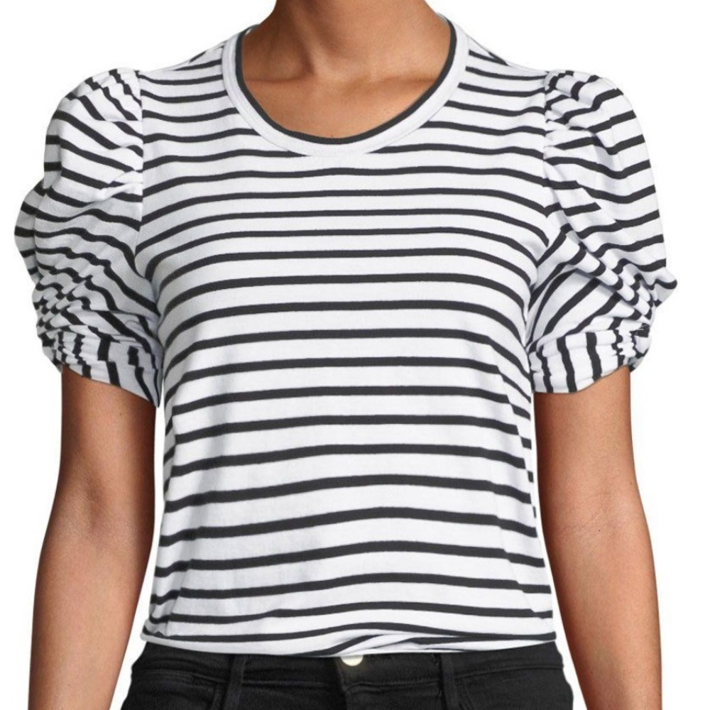 ALC Katie Puff Sleeve Short Sleeve Tshirt in Black and White Stripes (size XS)